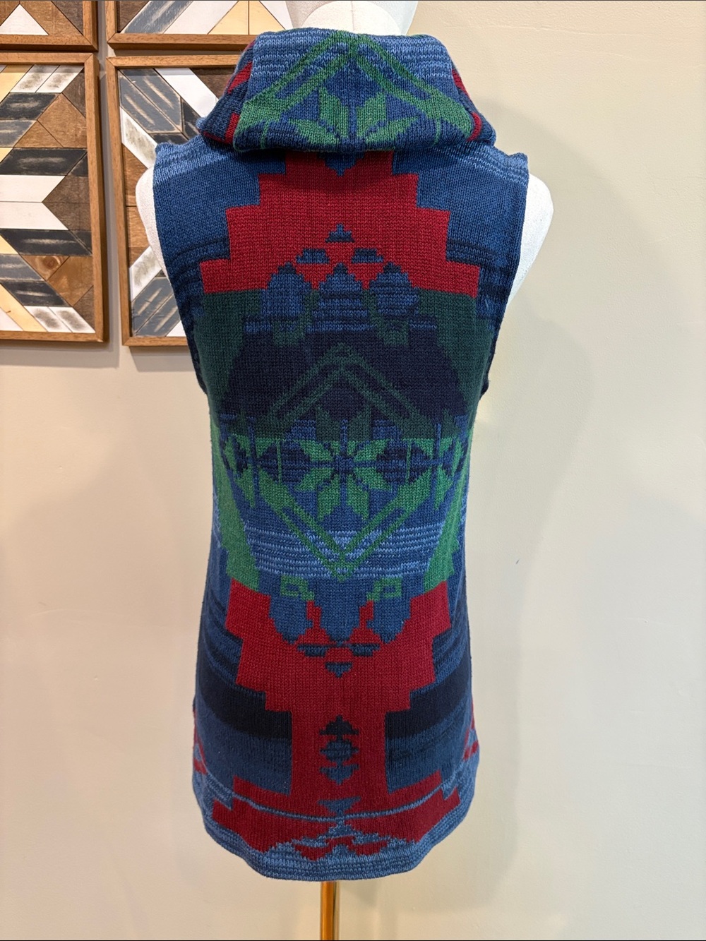 Vintage Chaps Ralph Lauren Southwestern Aztec Tribal Cardigan Sweater Vest Small - Picture 9 of 14